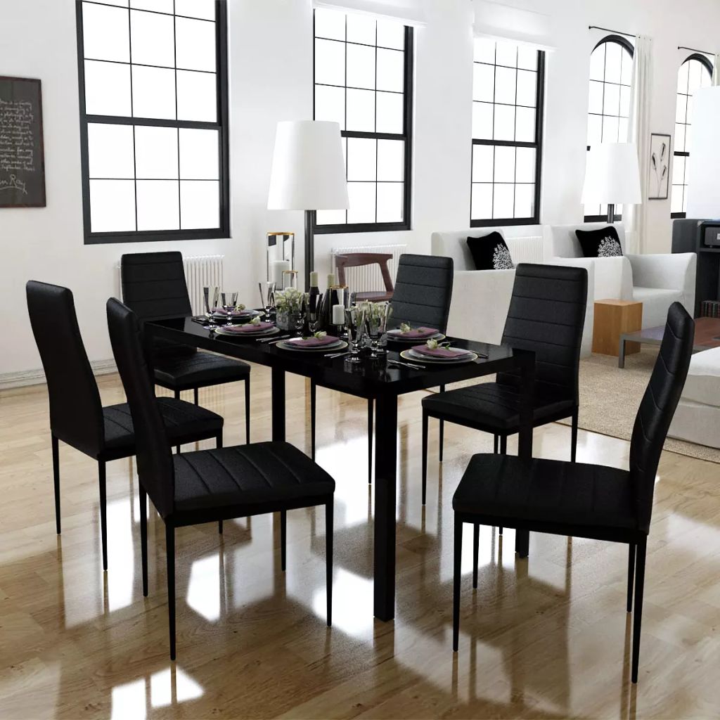 Resten behagelig kant 7 dalių valgomojo stalo ir kėdžių komplektas, juodas - CityBaldai.lt